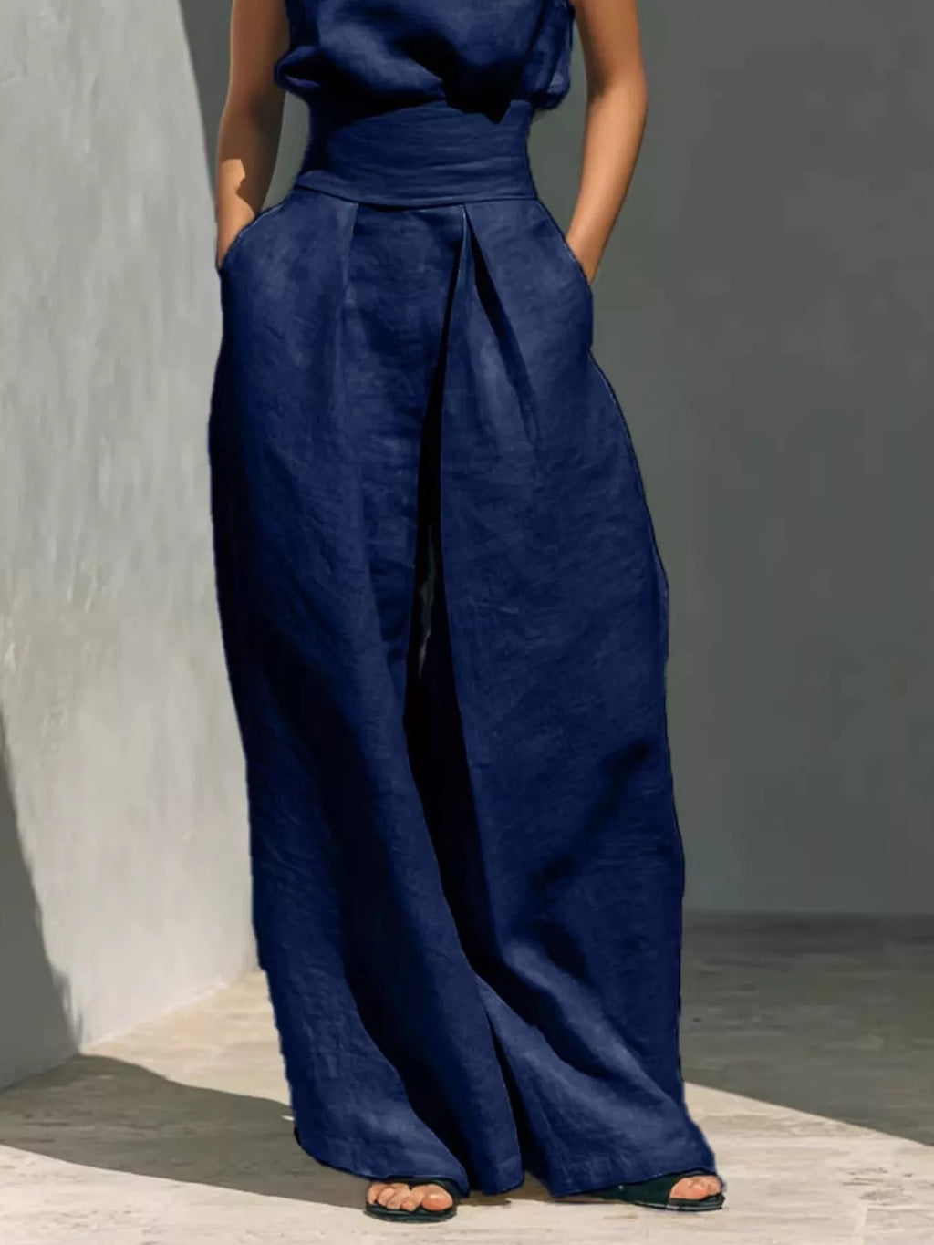 Full Size Sleeveless Wide-Leg Jumpsuit with Smocked Waist Plus Size