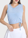 Drawstring Ruched Wide Strap Cropped Active Tank
