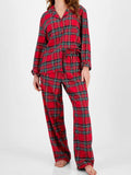 Plaid Collared Button Up Top and Pants Lounge Set