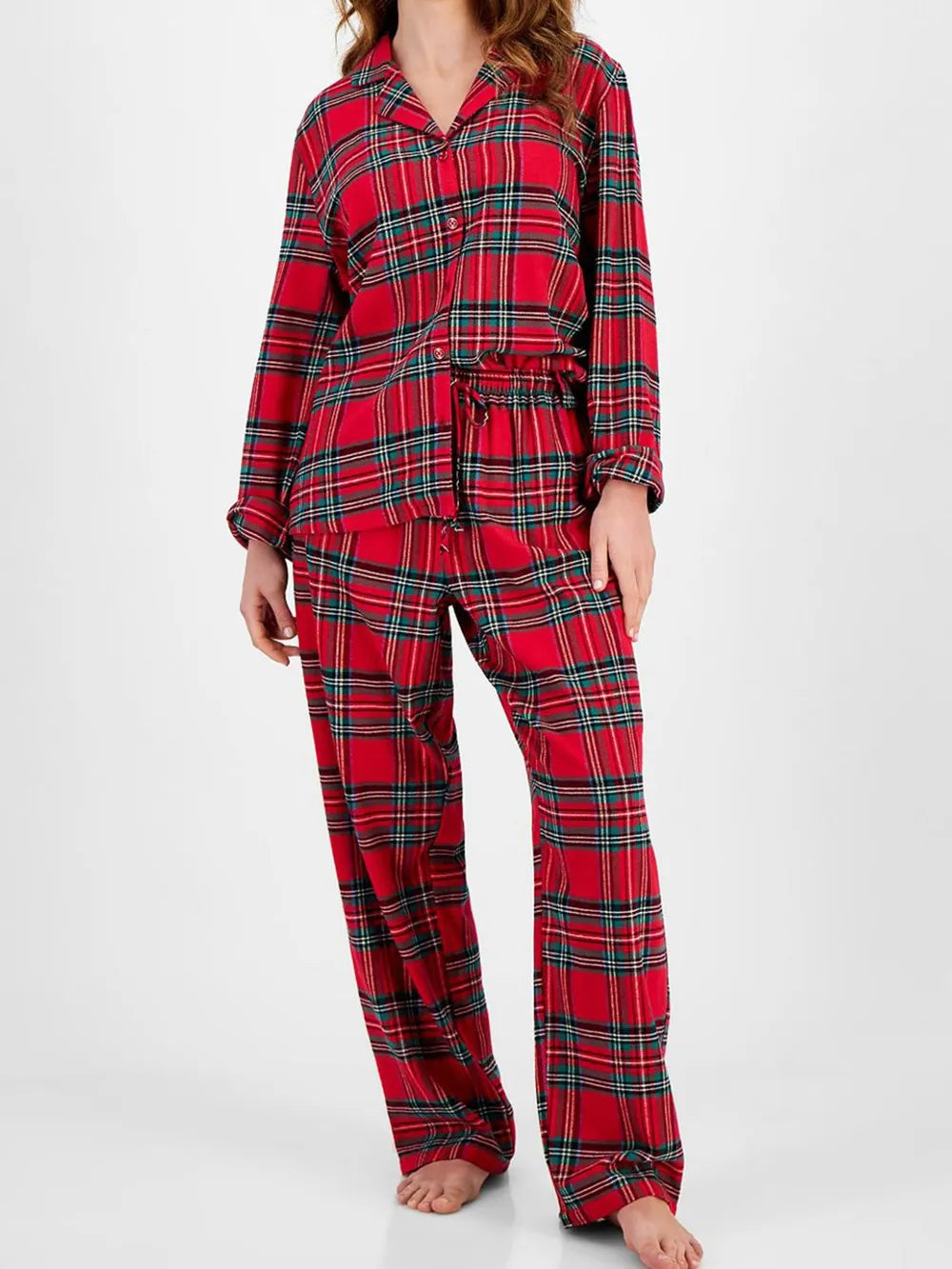 Plaid Collared Button Up Top and Pants Lounge Set