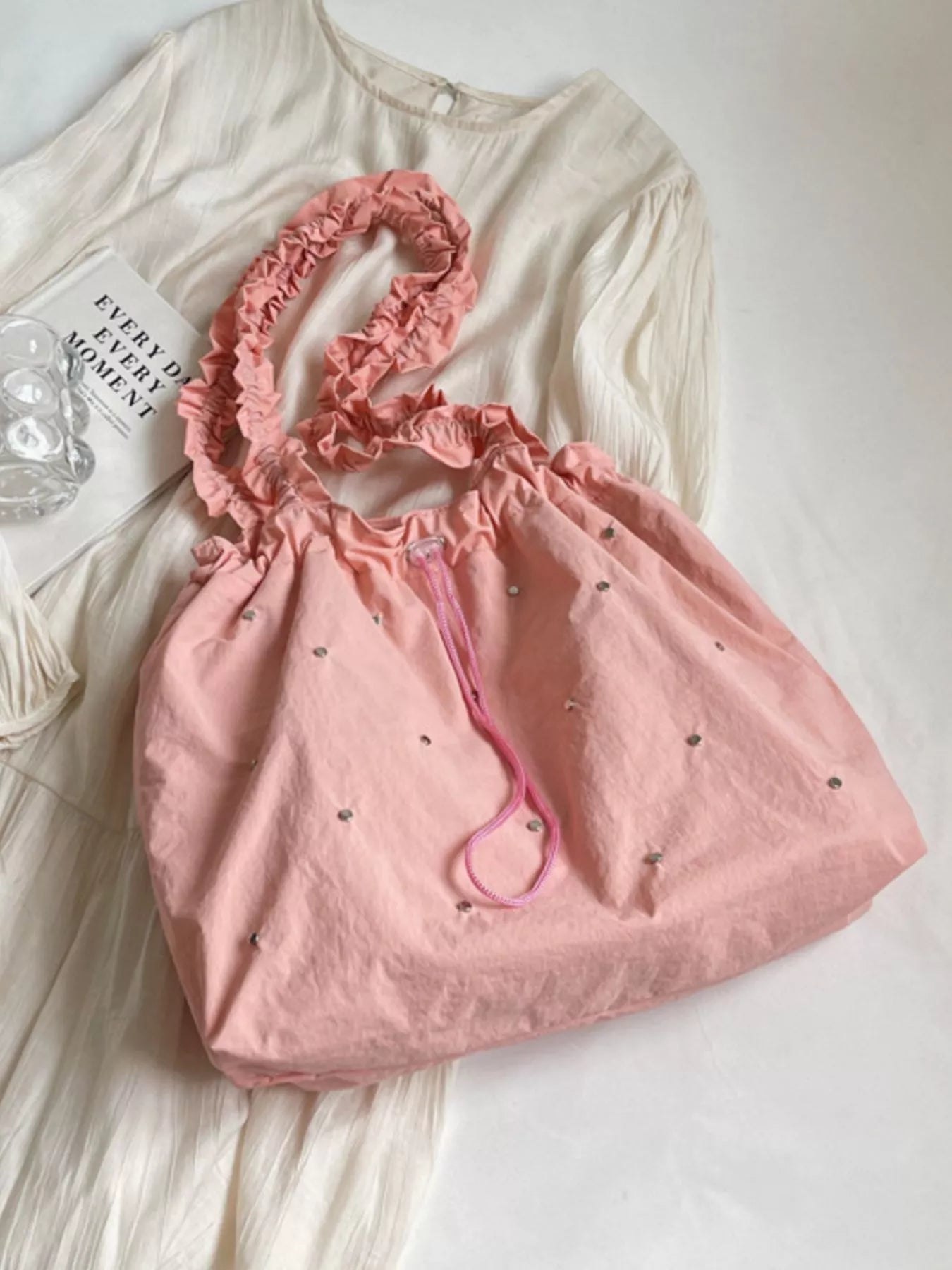 Studded Ruched Strap Handbag