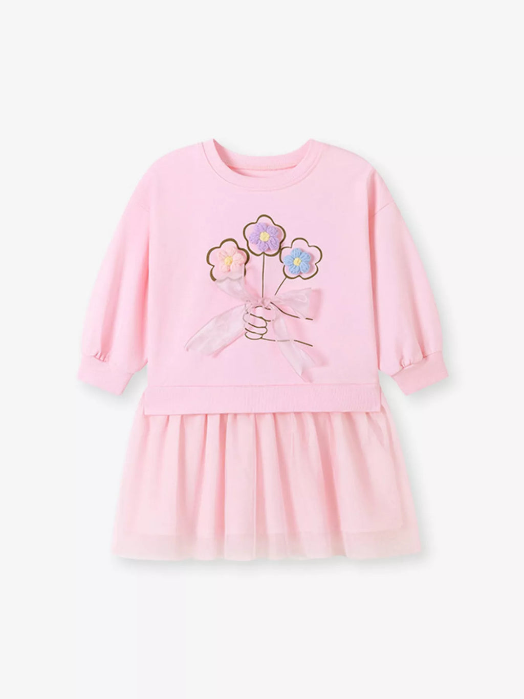 Children's Flower Applique Tulle Dress