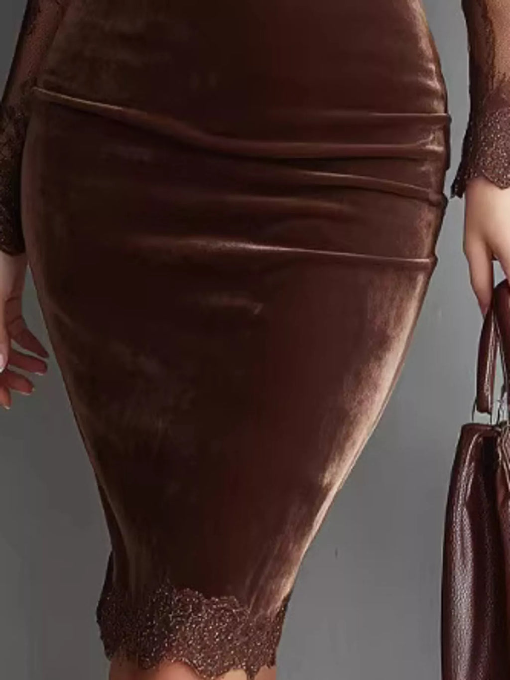 Long-Sleeve Velvet Lace Bodycon Dress
