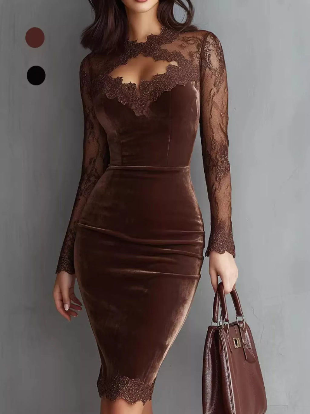 Long-Sleeve Velvet Lace Bodycon Dress