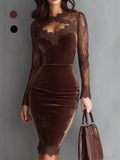 Long-Sleeve Velvet Lace Bodycon Dress