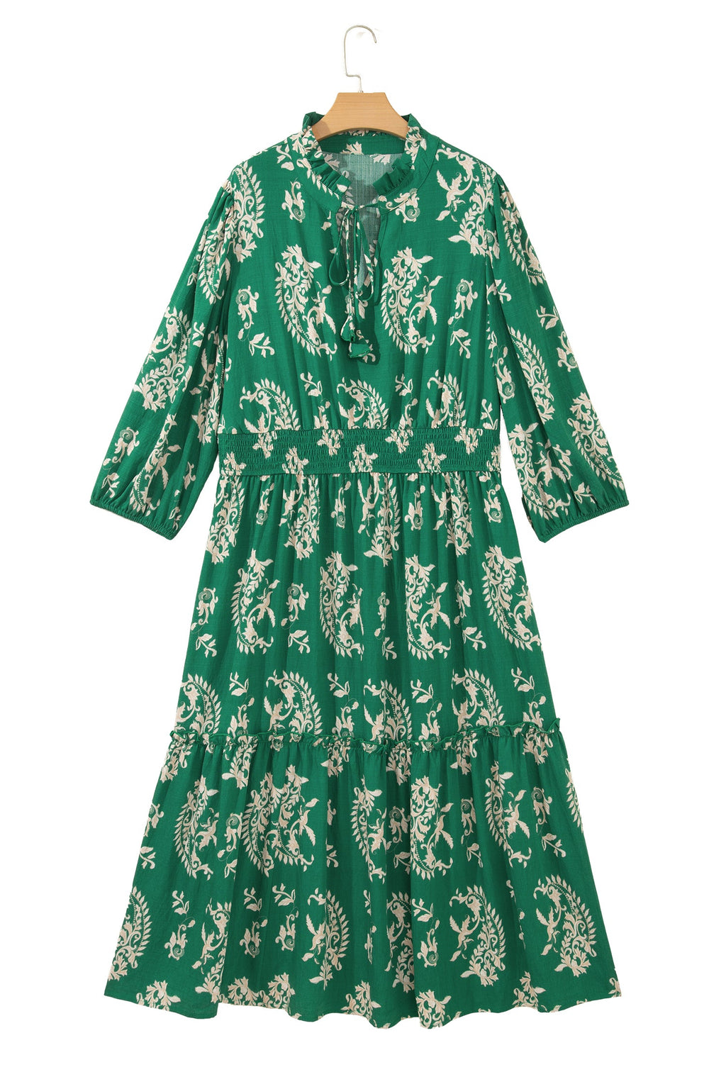 Green Floral Print V Neck Shift Dress Plus Size Dress