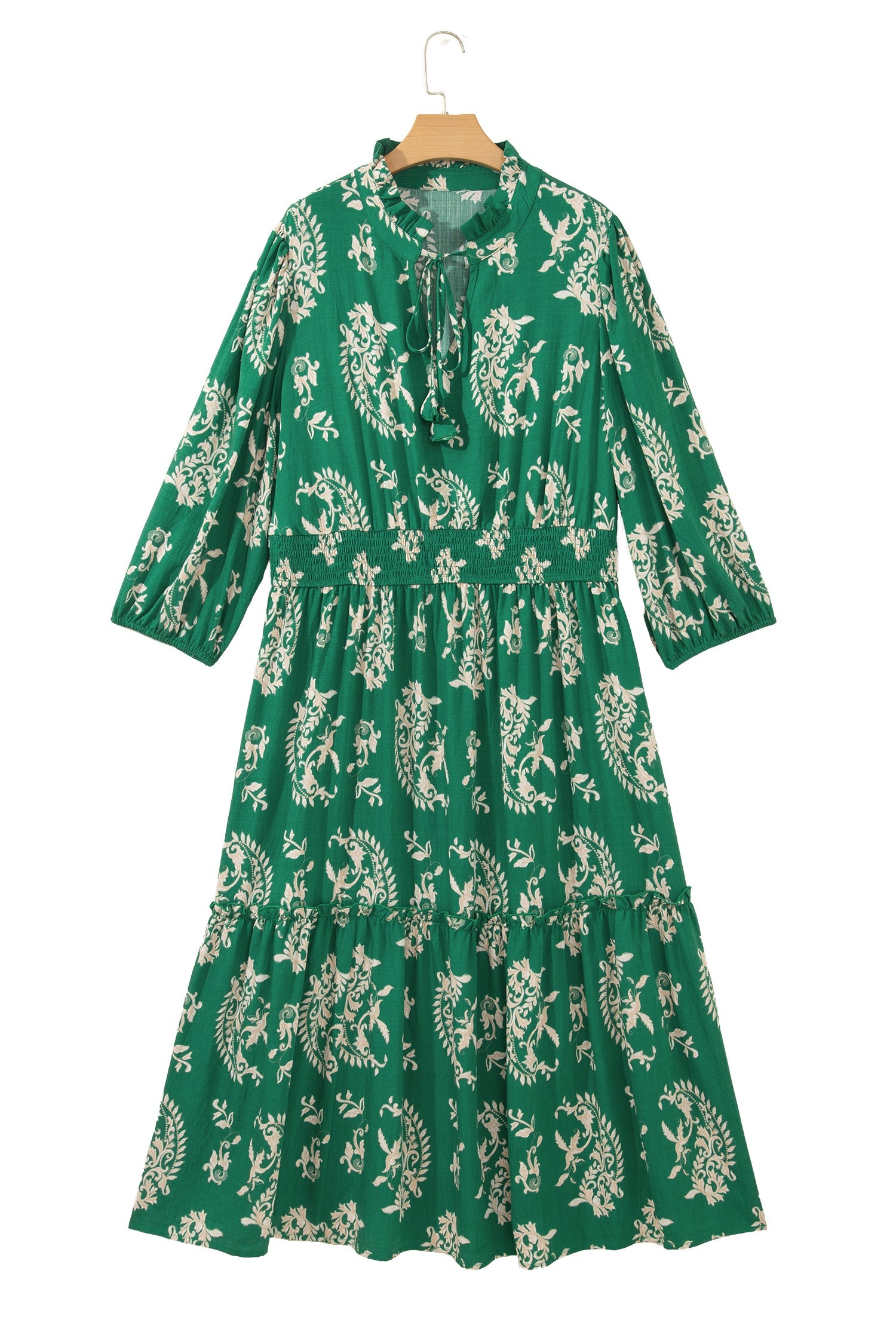 Green Floral Print V Neck Shift Dress Plus Size Dress