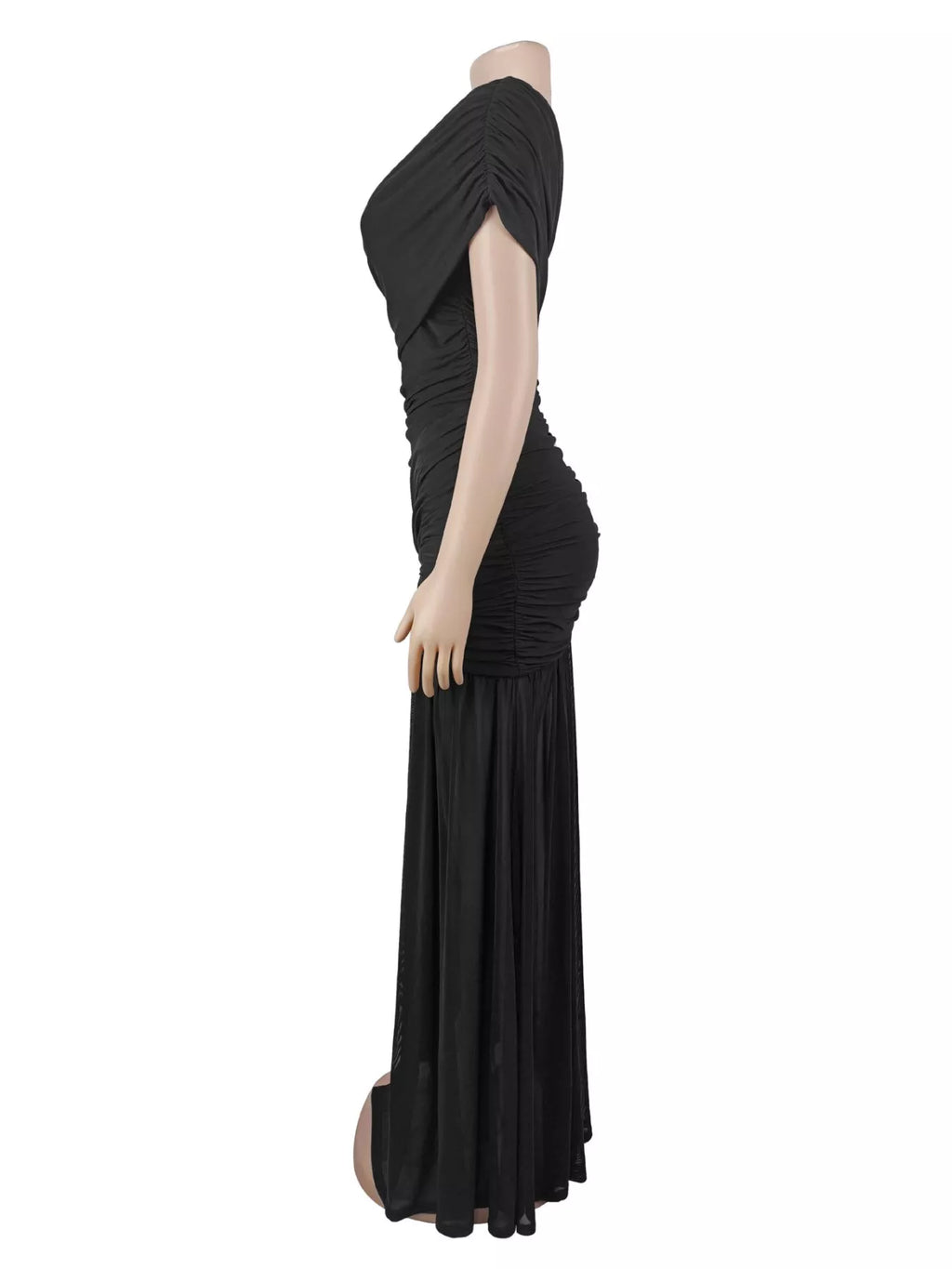 One-Shoulder Ruched High-Slit Evening Dress