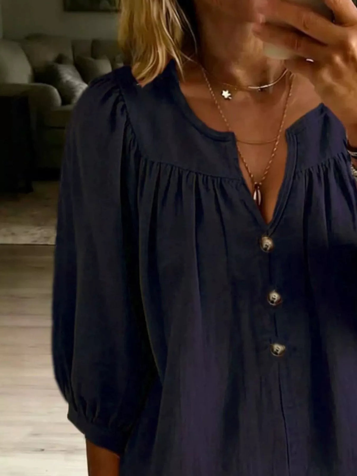 Full Size Notched 3/4 Sleeve Blouse Plus Size