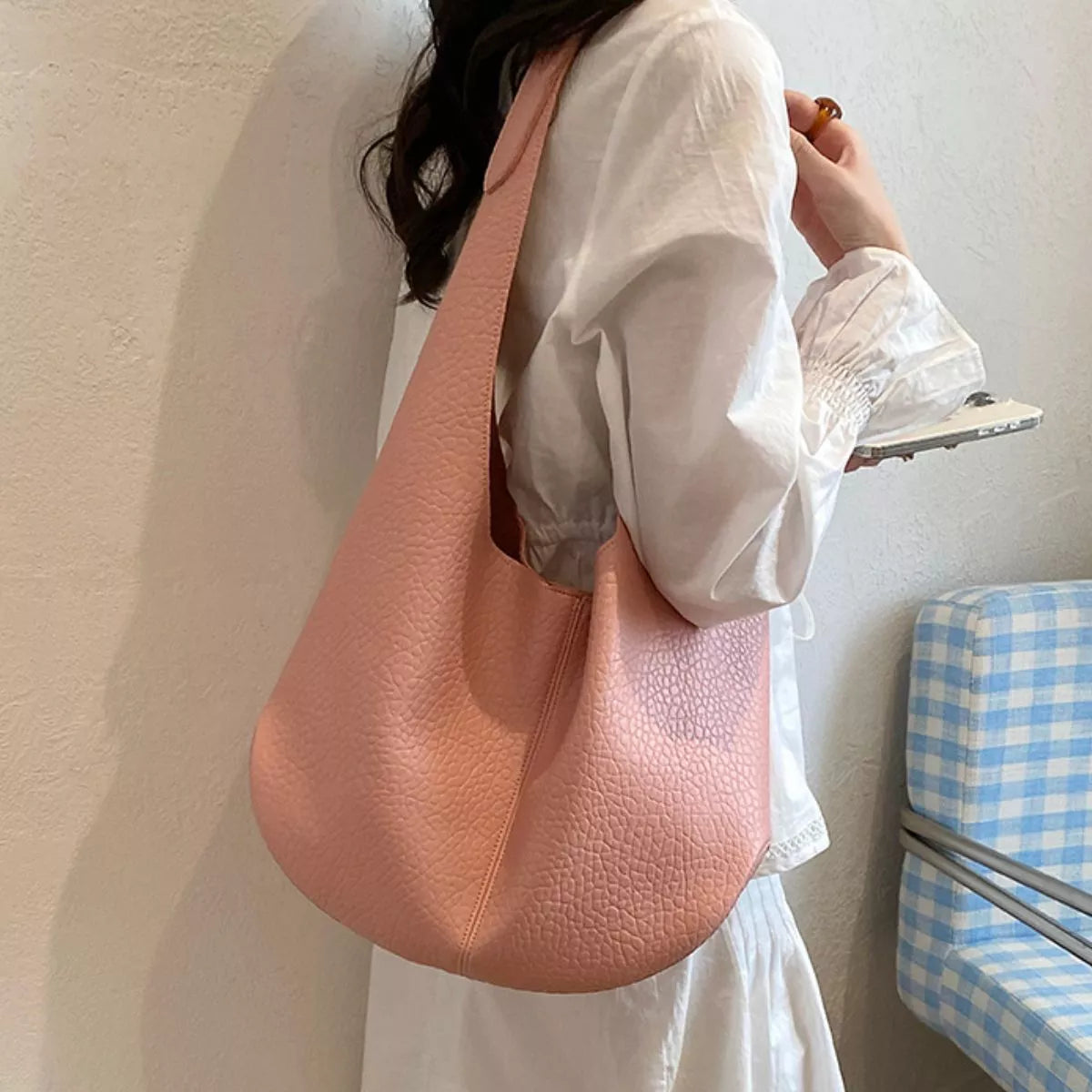 Textured Leather Shoulder Bag