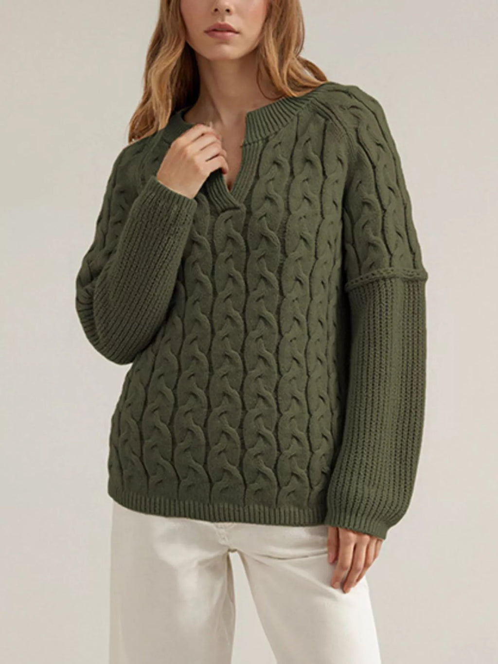 Cable-Knit Dropped Shoulder Sweater