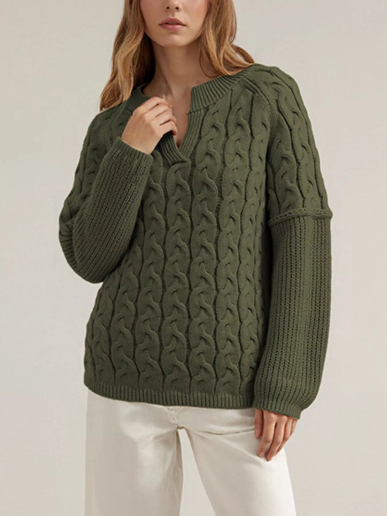 Cable-Knit Dropped Shoulder Sweater