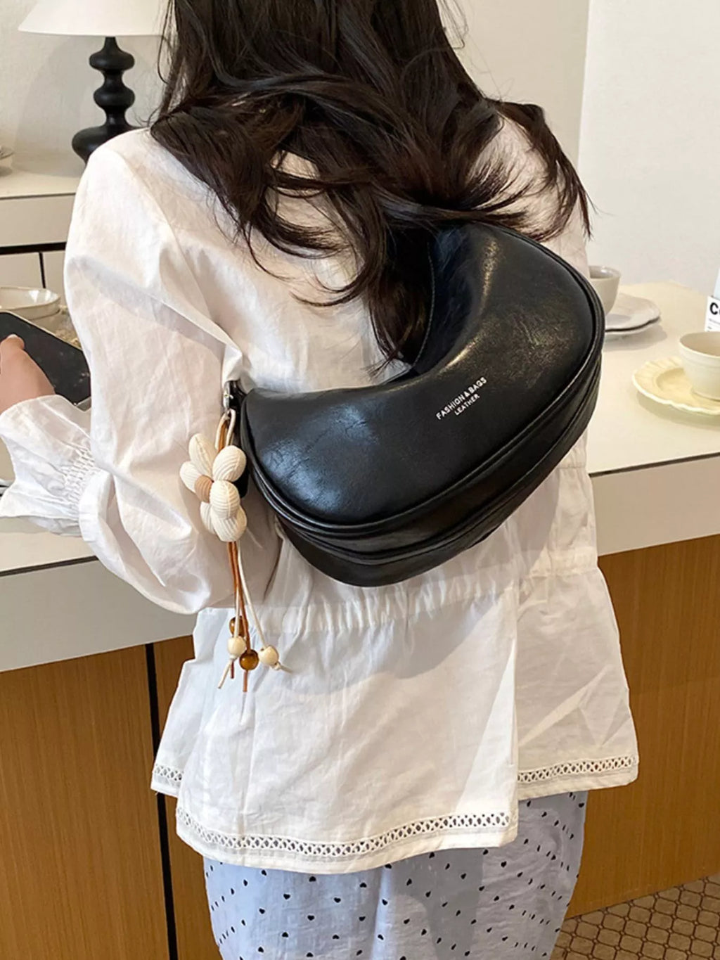 PU Leather Crescent Shoulder Bag