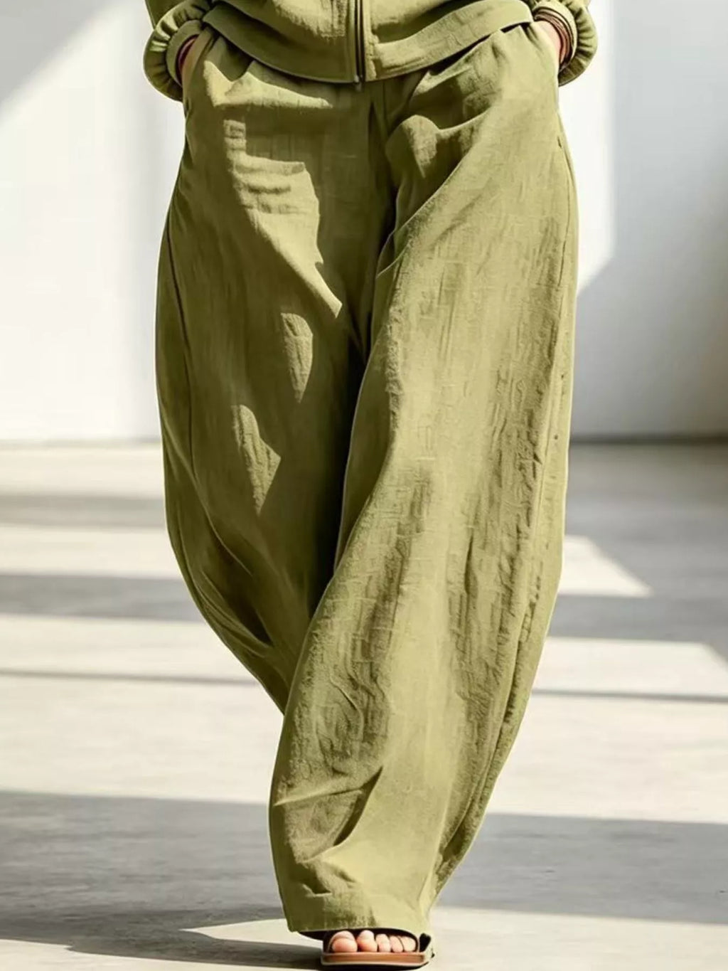 Full Size Zip-Up Jacket and Wide-Leg Pants Set Plus Size