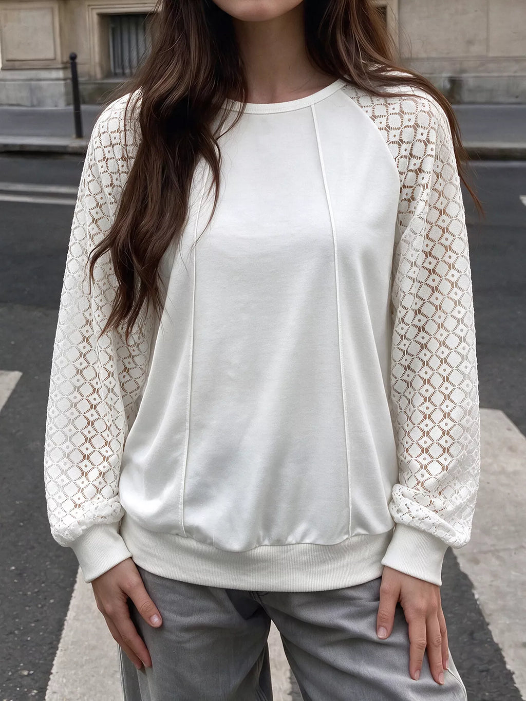 Lace Raglan Sleeve Sweatshirt