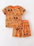 Children's Bear Print Round Neck Top and Shorts Set