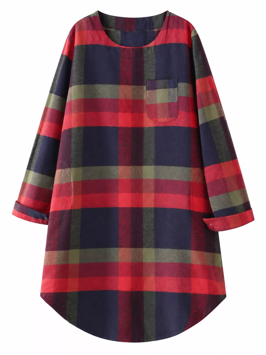 Vintage Plaid Loose Casual Long Sleeve Dress