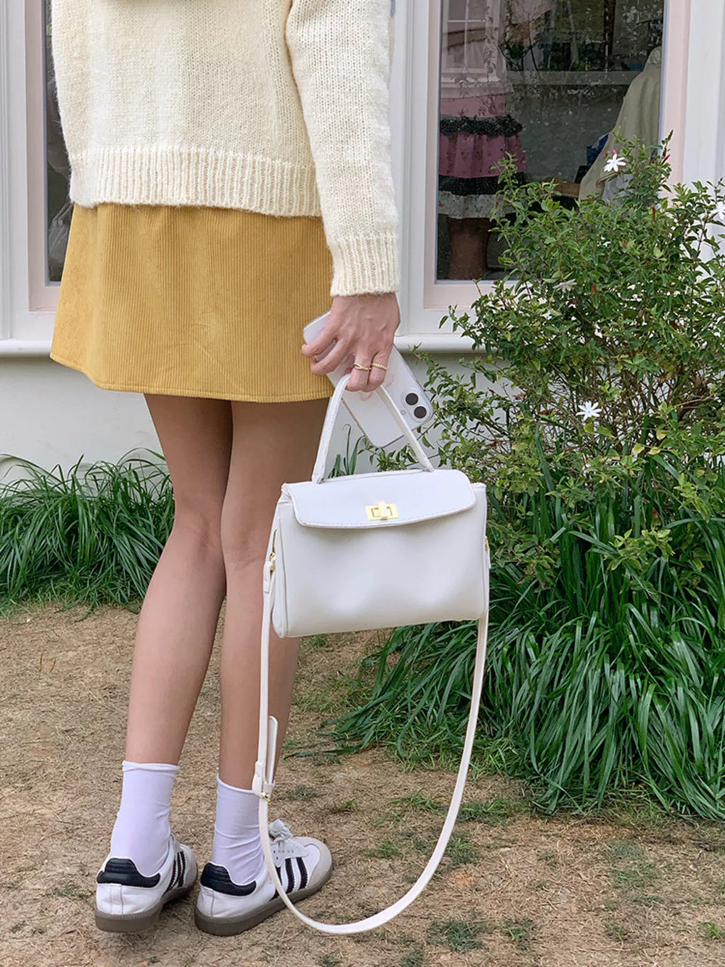 Golden Clasp Leather Crossbody Bag