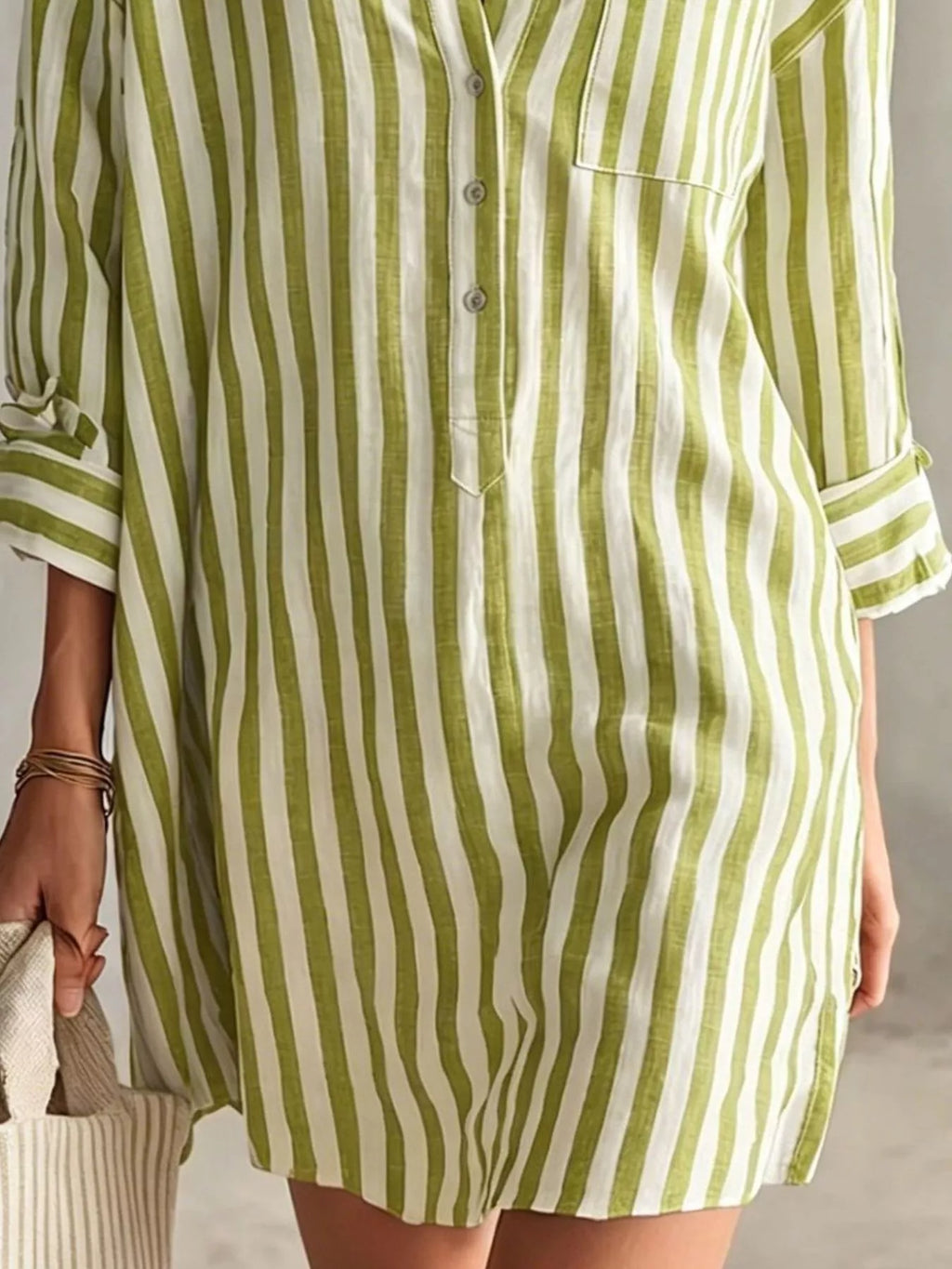 Full Size Striped Linen Shirt Mini Dress Plus Size