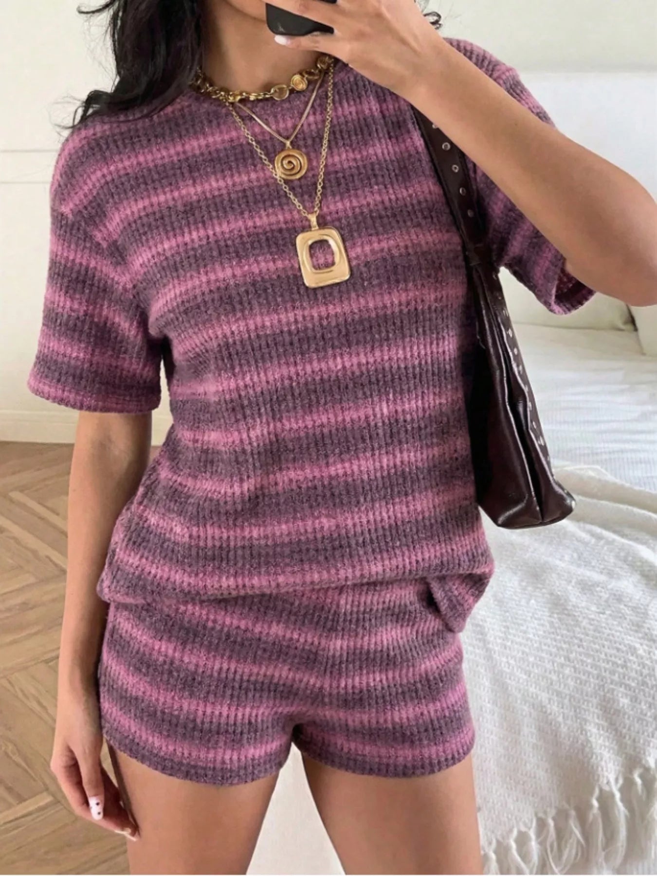 Striped Short Sleeve Top and Shorts Set
