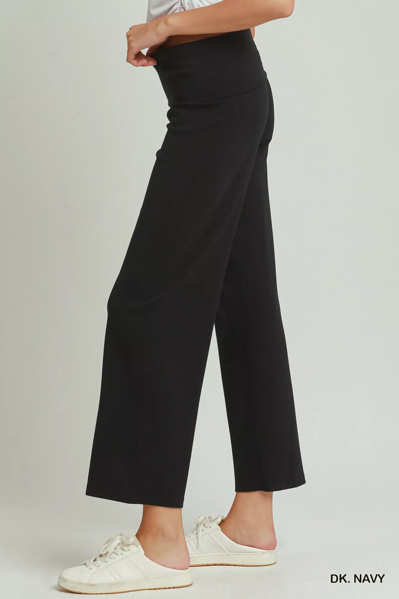 Umgee Cotton Viscose Folded Waistband Straight Leg Pants