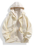 Men's Plus Size Casual Corduroy Snap Down Hooded Jacket