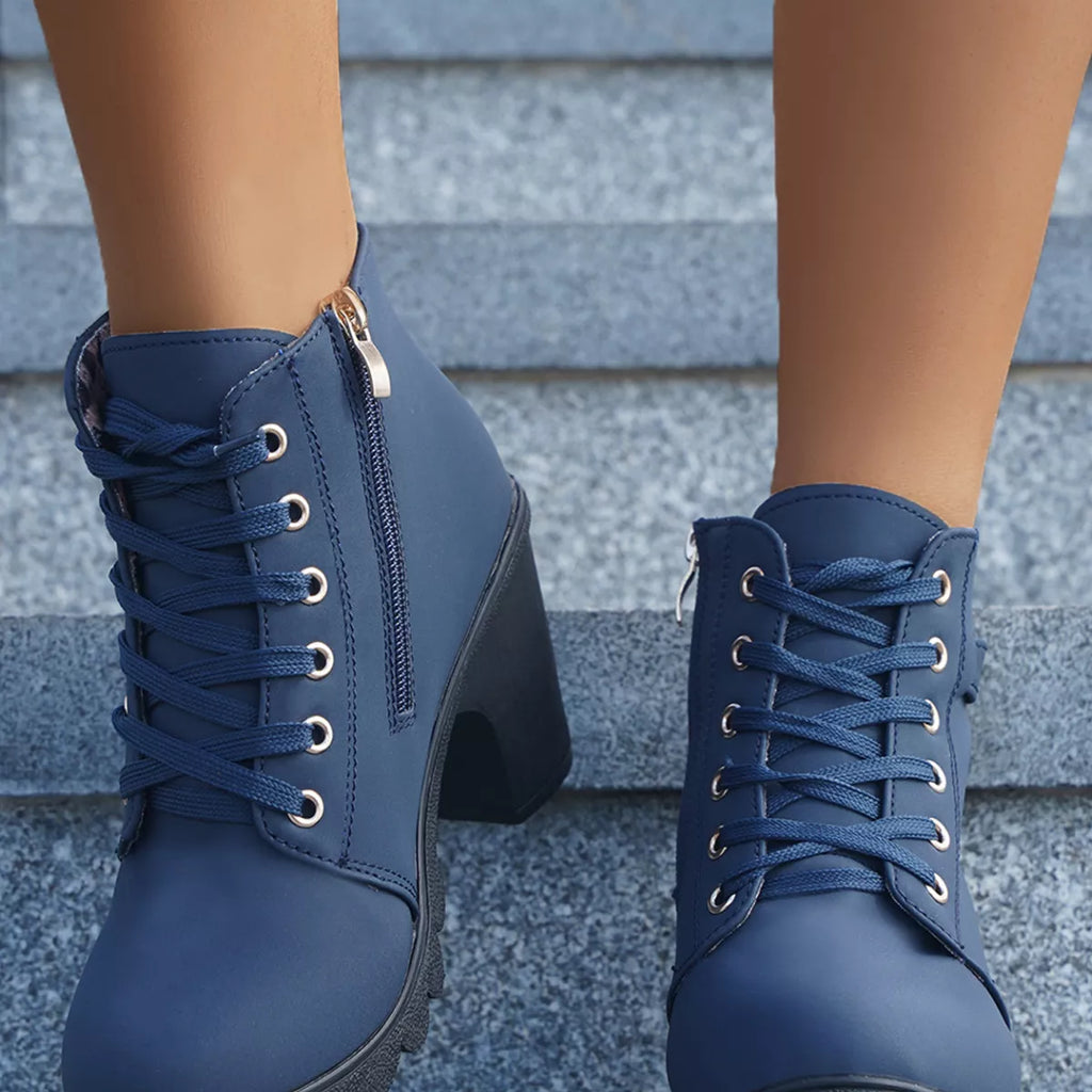 Lace Up Block Heels Boots