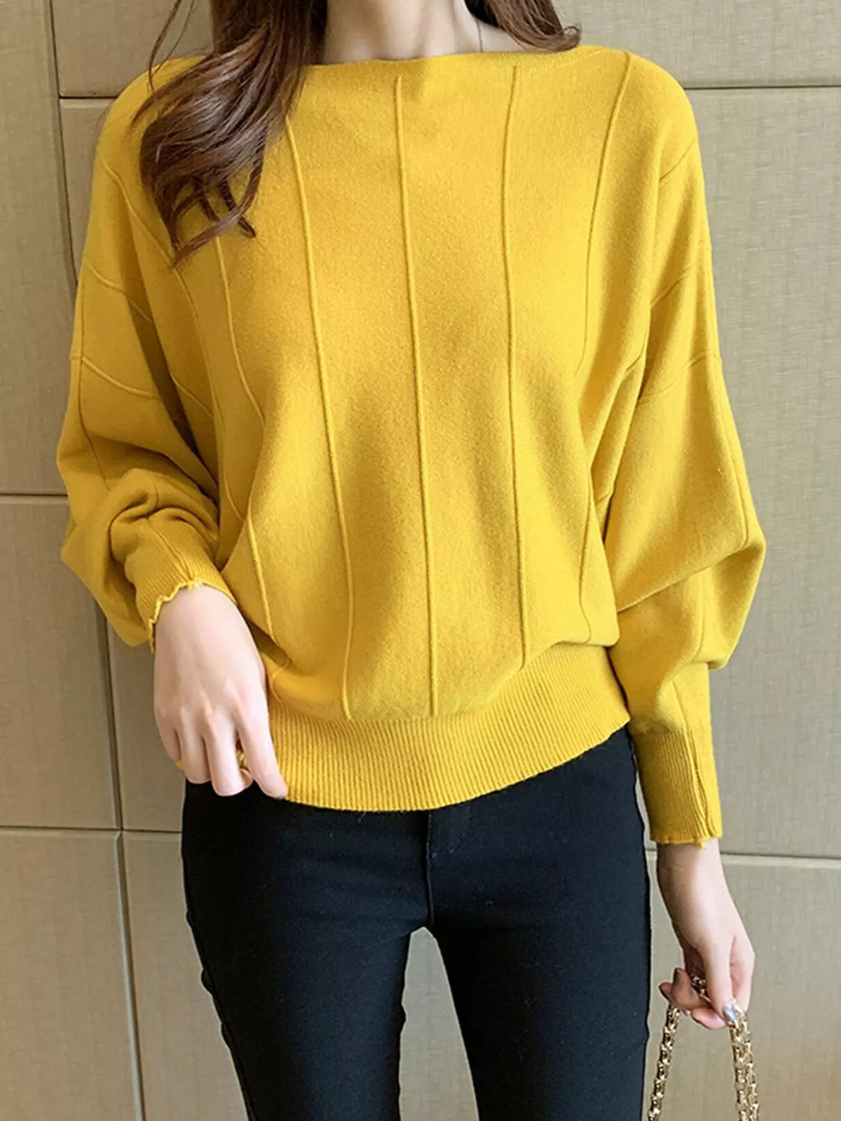 Ribbed Hem Batwing Sleeve Knit Top