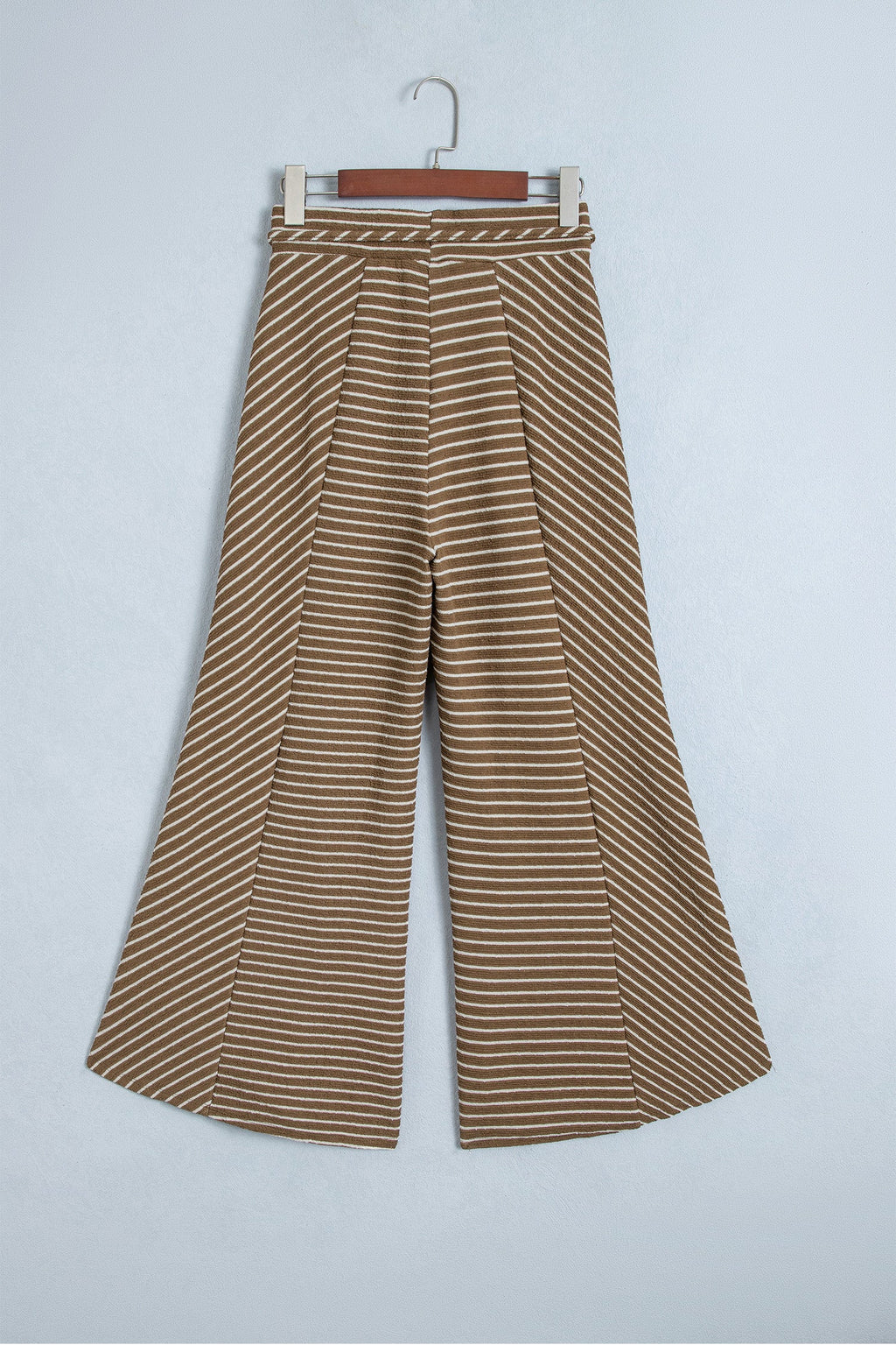 Khaki Stripe Patchwork Design Wide Leg Casual Pants