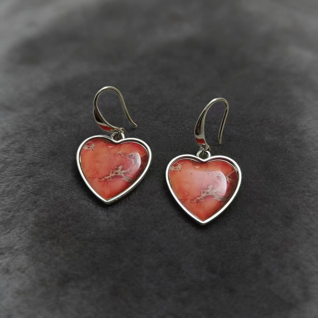 Retro Heart-Shaped Red Jasper Womens Fashionable And Unique Earrings