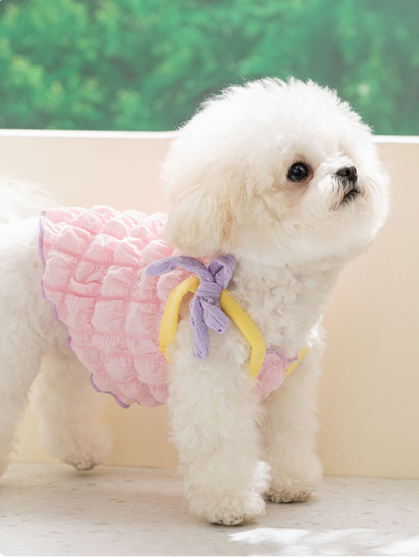 Bubble Textured Tie Shoulder Pet Top