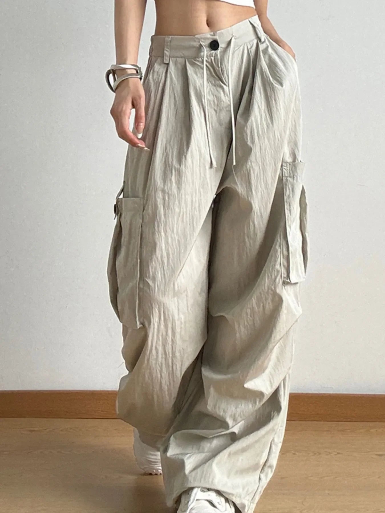 Drawstring Wide Leg Cargo Pants