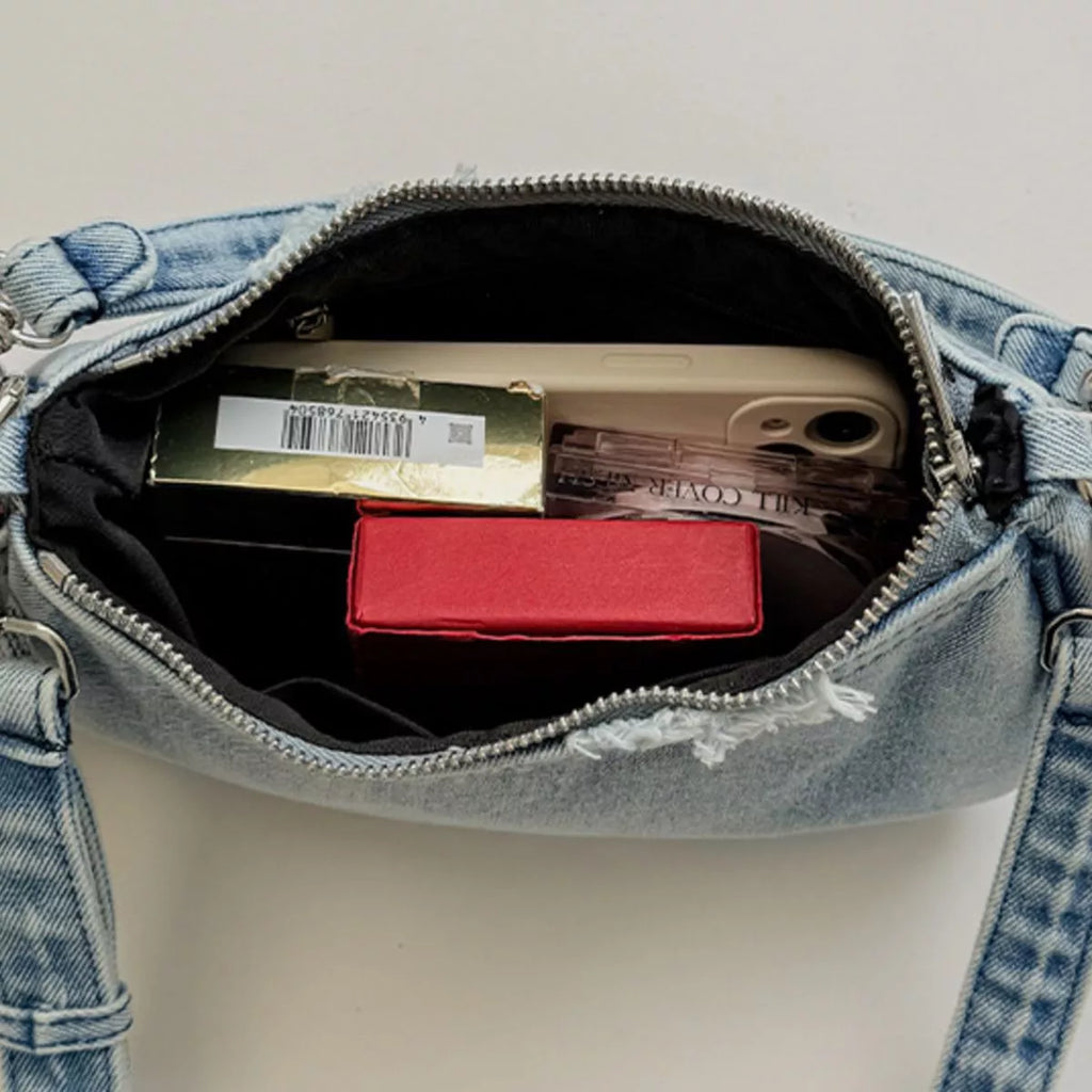 Star Charm Denim Shoulder Bag