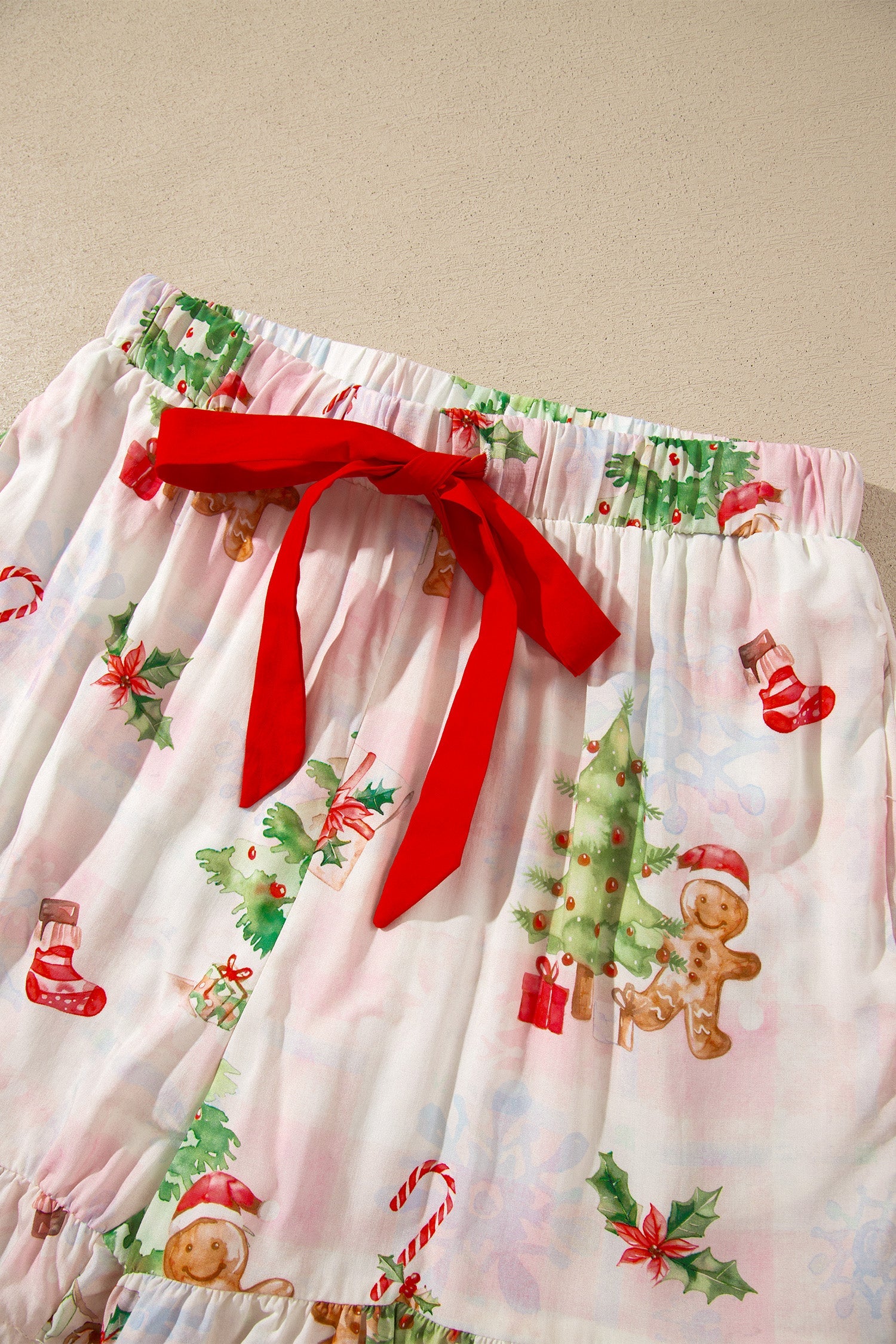 Pink Abstract Christmas Print Long Sleeve Two Piece Shift Lounge Set