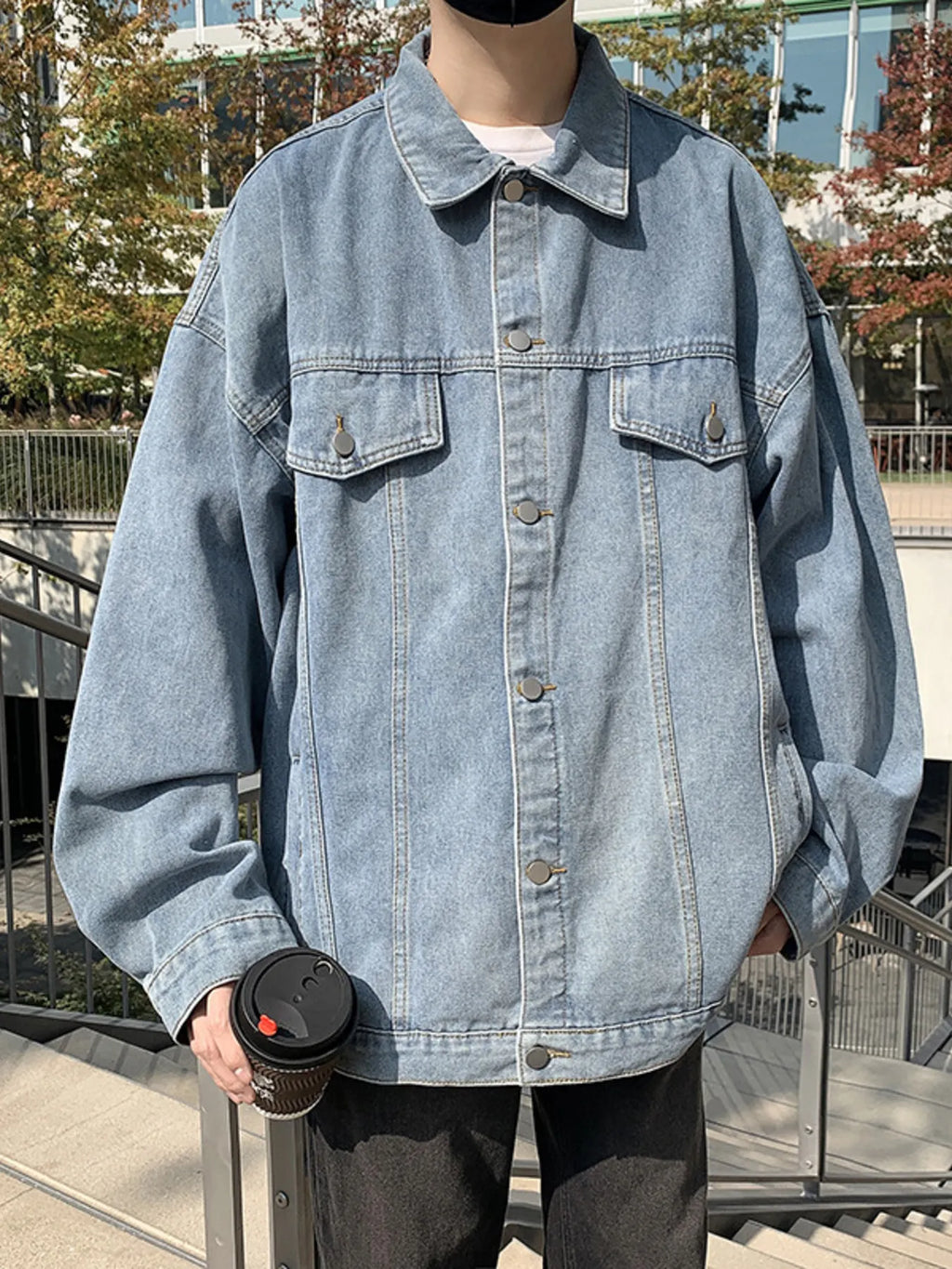 Men's Full Size Button Up Long Sleeve Denim Jacket Plus Size