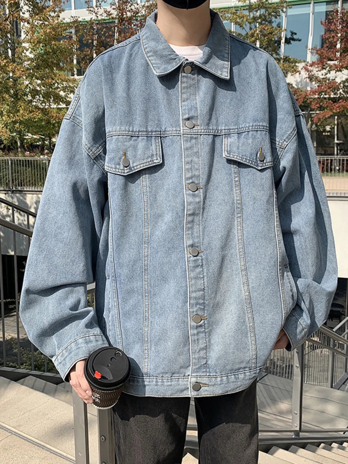 Men's Full Size Button Up Long Sleeve Denim Jacket Plus Size
