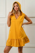 Hooded Mini Dress with Ruffles in French Terry