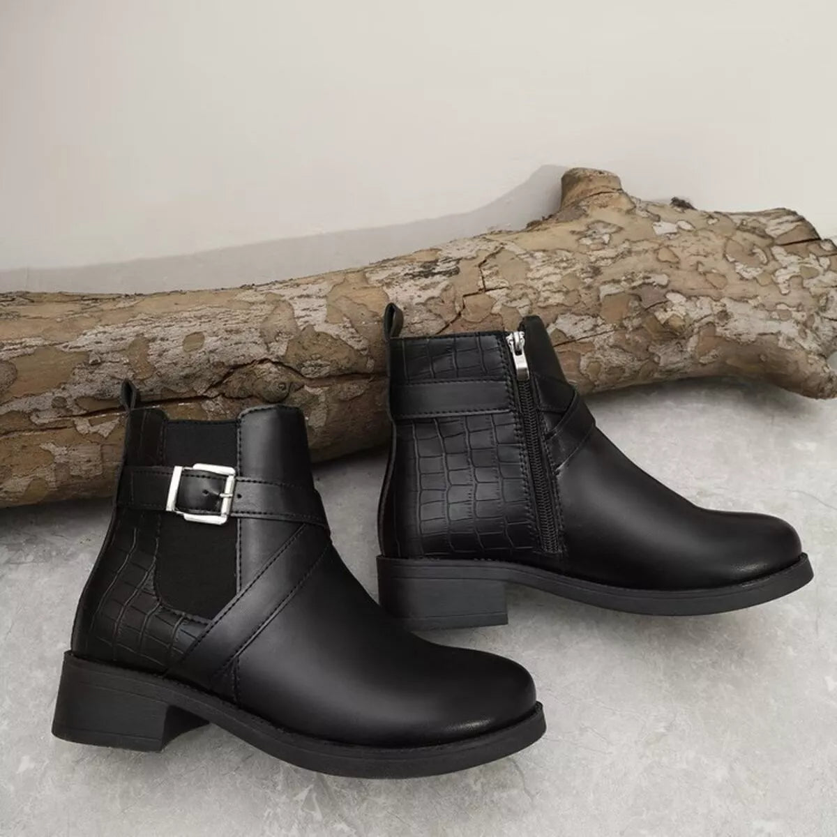 Round Toe Block Heels Boots