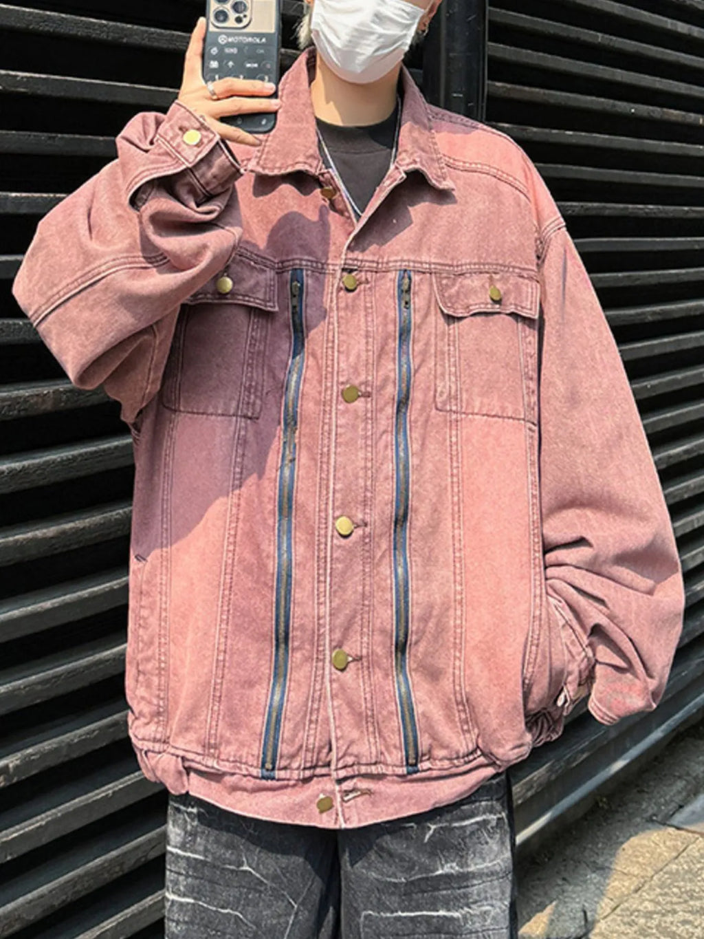Men's Plus Size Button Up Long Sleeve Denim Jacket