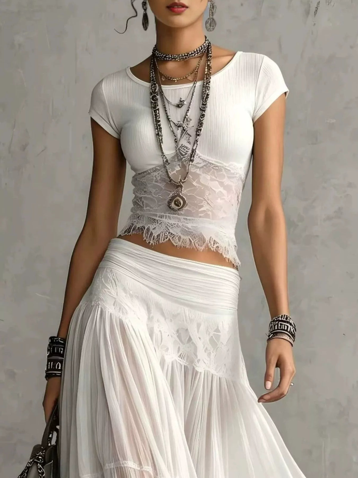 Lace Slim Fit Top and Maxi Skirt Set