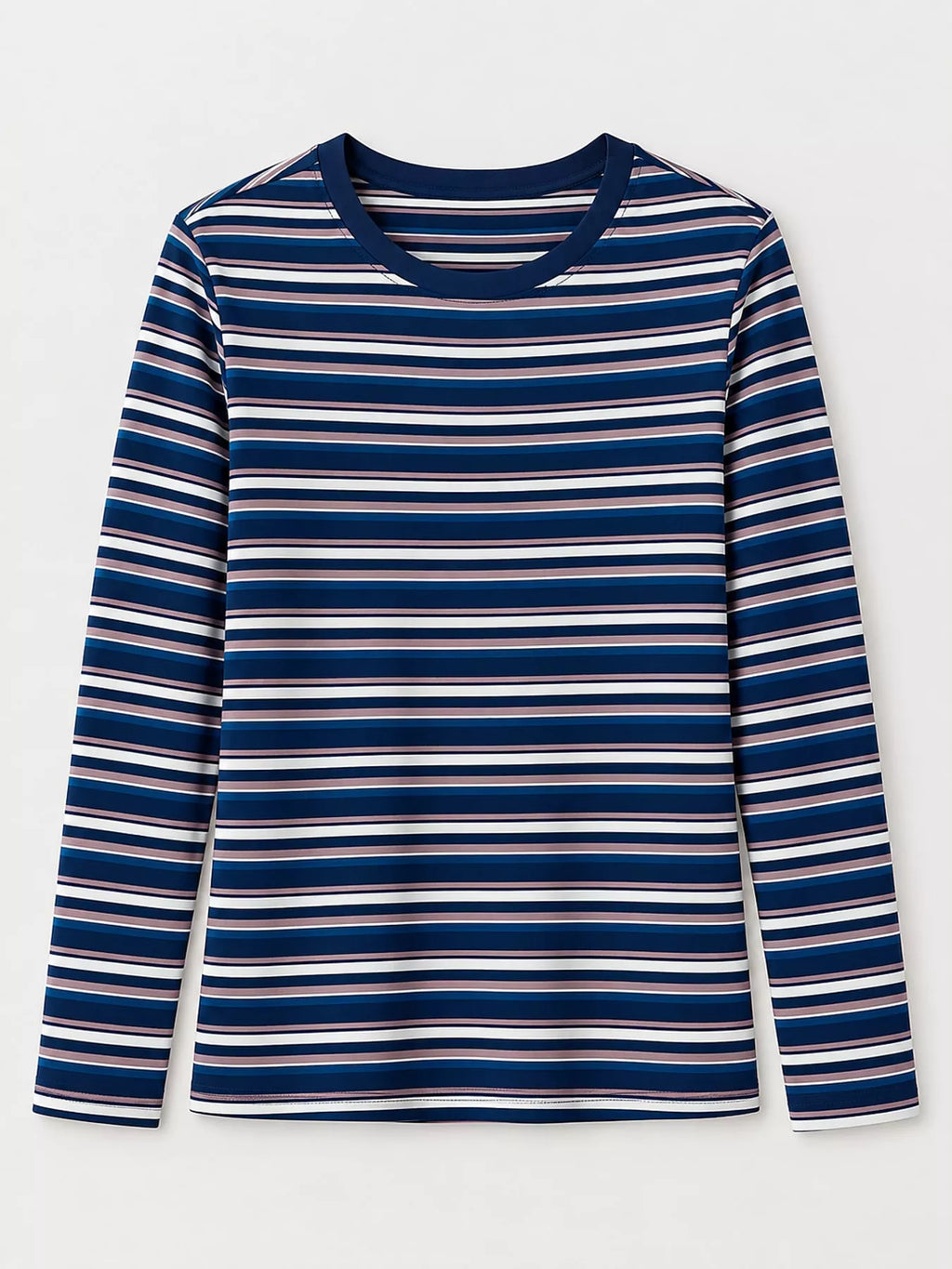Full Size Long Sleeve Striped Crew Neck Casual T-Shirt Plus Size