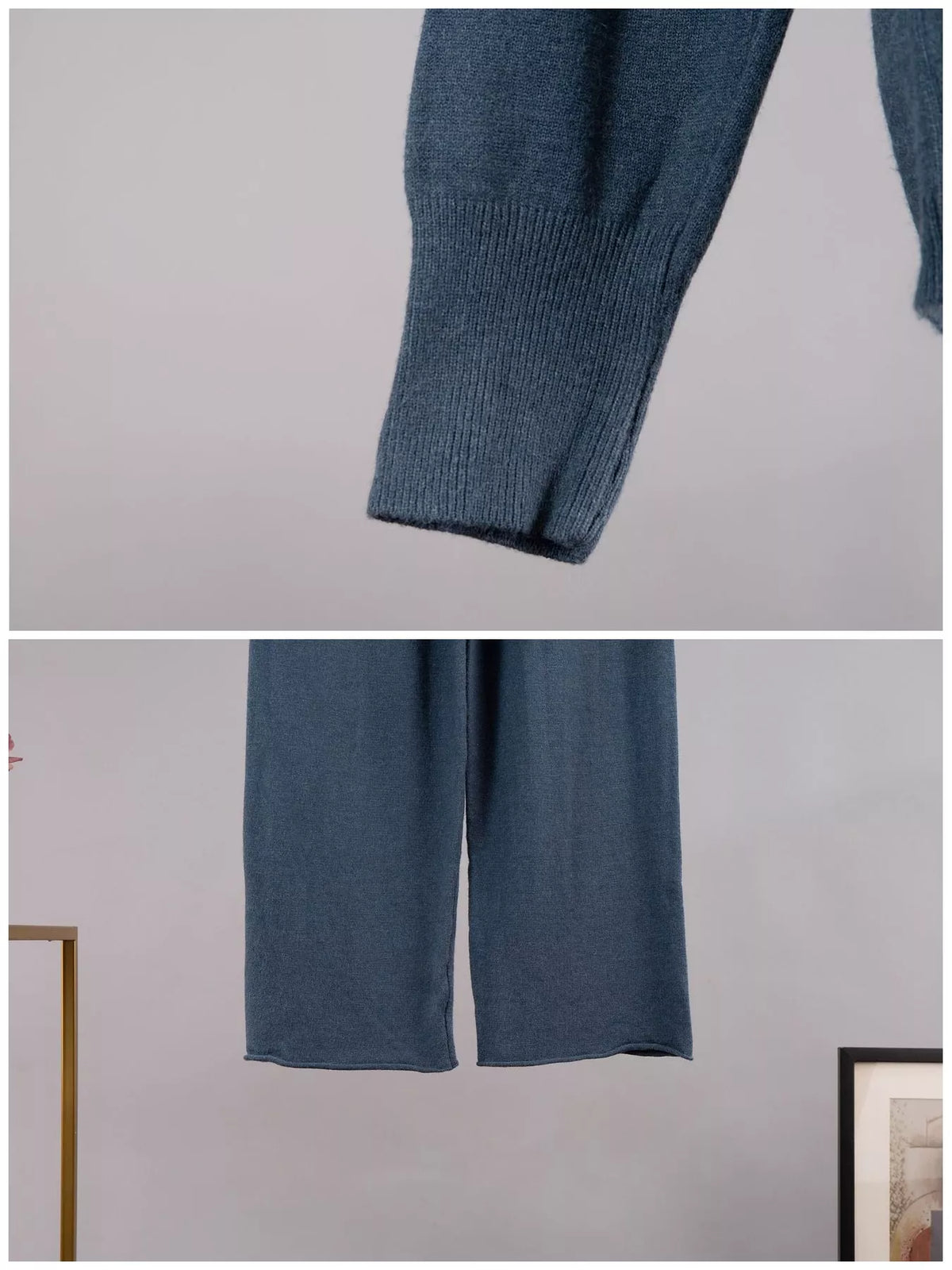 Polo Collar Top and Wide-Leg Pants Set