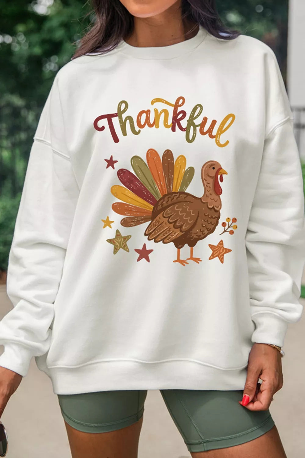 Thankful Turkey Graphic Crewneck Pullover Sweatshirt