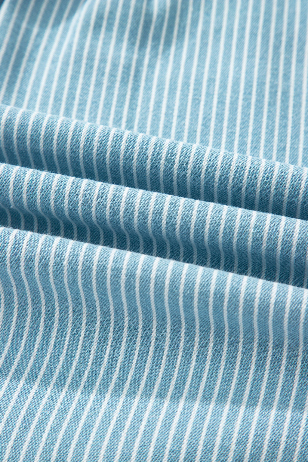 Sky Blue Stripe Cuffed Short Sleeve Button up Loose Shirt