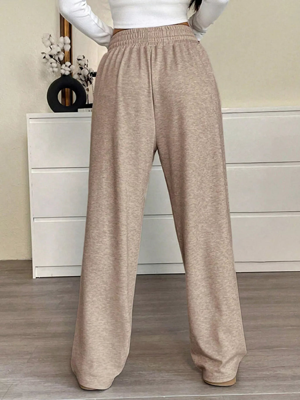 Casual Drawstring Waist Wide Leg Pants