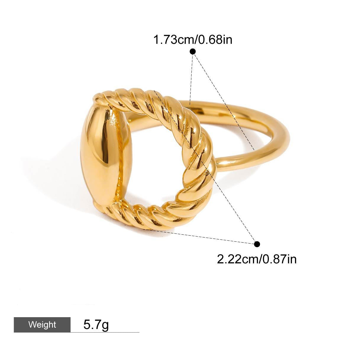 18K gold geometric shape with texture design trendy open ring