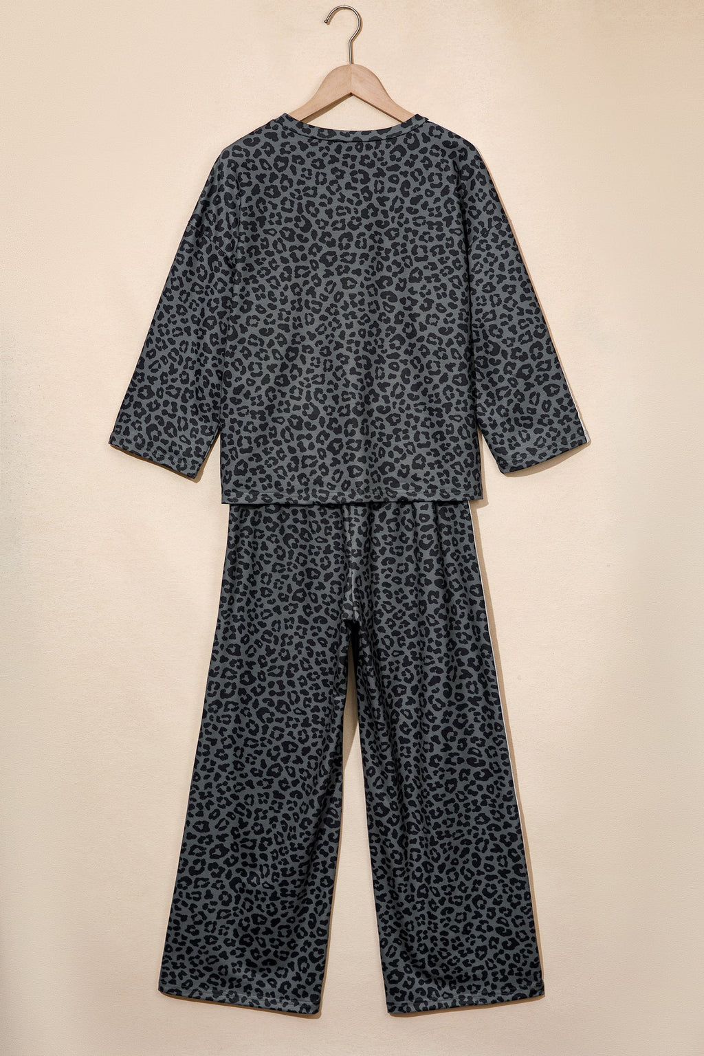 Pink Leopard Print Varsity Striped Detail 3/4 Sleeve Top Shift Pant Set