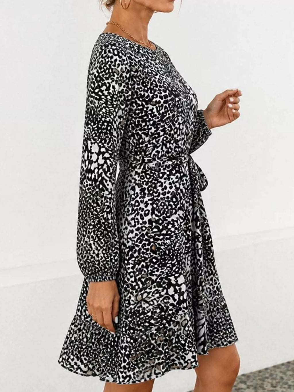 Animal Print Round Neck Mini Dress