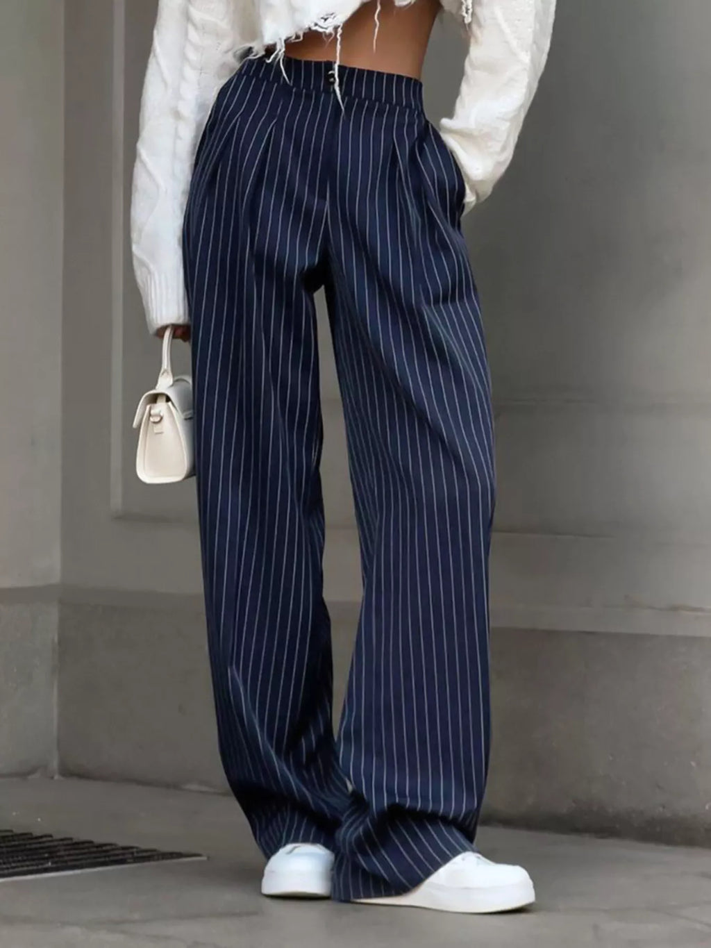 High-Waisted Pinstripe Wide-Leg Pants