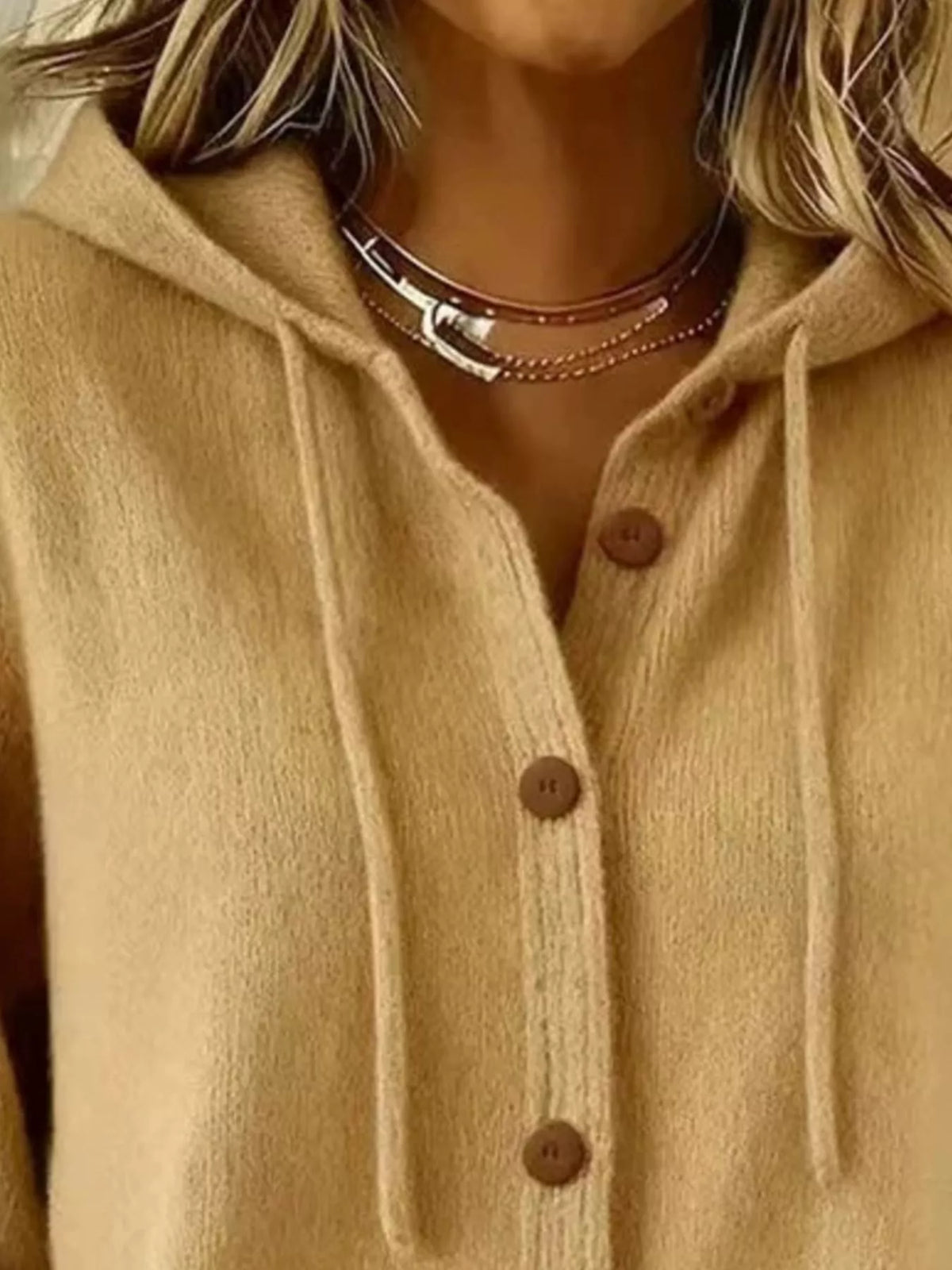 Full Size Hooded Button-Down Knit Cardigan Plus Size